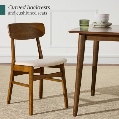 Walnut and Cream Rubberwood Dining Set with MDF Tabletop, 6 Chairs