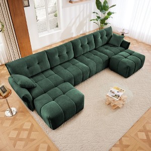 GDFStudio Shirley 142" Tufted Upholstered Chenille 4-Seater U-Sectional Sofa with Two Ottomans - 1 of 4