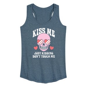 Women's - Instant Message - Valentine's Day Kiss Me Just Kidding Graphic Racerback Tank - 1 of 4