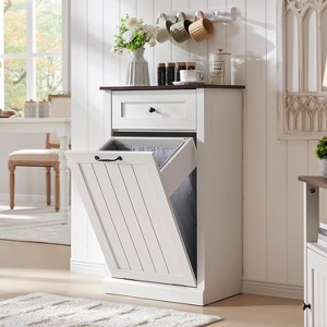 Tilt Out Laundry Hamper Cabinet, Farmhouse Laundry Storage Cabinet with Drawers, Hidden Trash Can Cabinet or Laundry Cabinet for Bathroom, Kitchen - 1 of 4