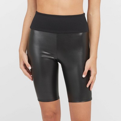 ASSETS by SPANX Women's Faux Leather Bike Shorts - Black L
