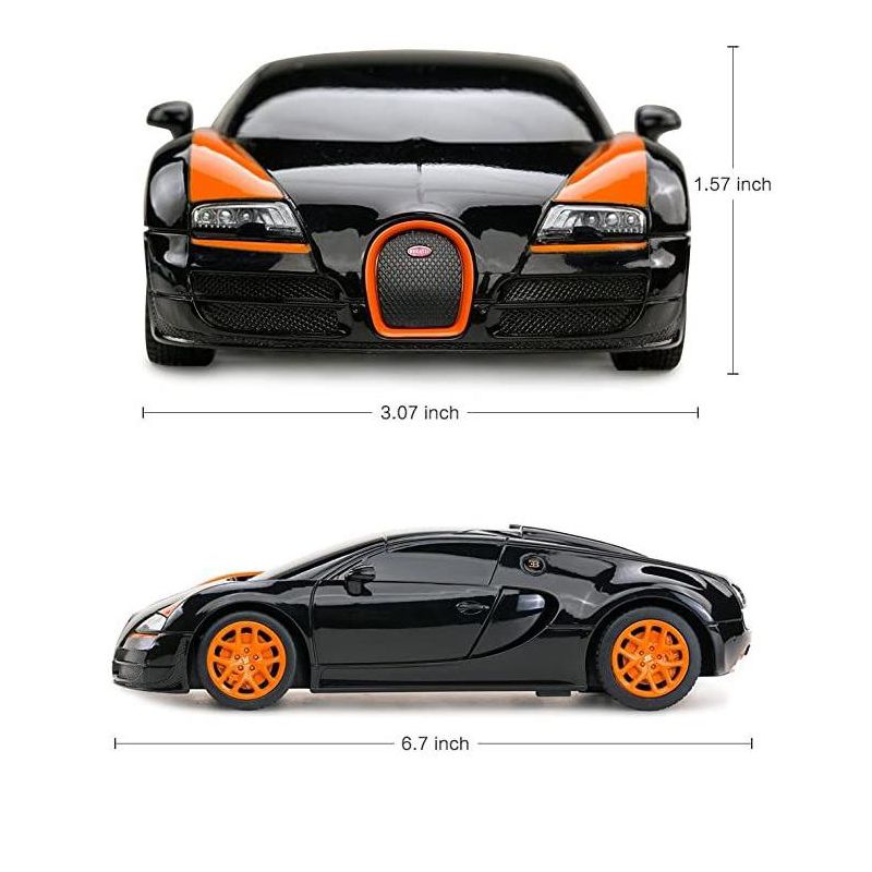 Link Ready! Set! play!1:24 Scale Radio Remote Control Bugatti Veyron Car Toy - Black/Orange, 4 of 8