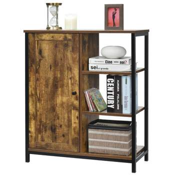 Tangkula Storage Cabinet Multipurpose 3 Open Shelf & Door With Freestanding Cupboard
