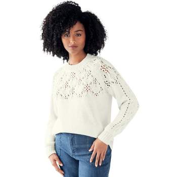 ellos Women's Plus Size Pointelle Yoke Pullover Sweater
