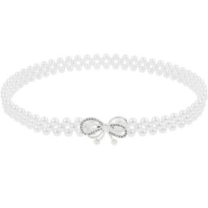 INSPIRE CHIC Women's Pearl Belt Crystal Rhinestone Retro Elastic Thin Waist Belt for Wedding Dress - 1 of 4