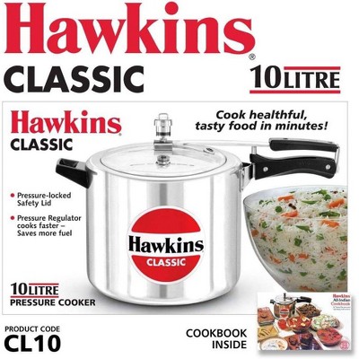 Hawkins Classic 10L Silver Aluminum Pressure Cooker with Matte Finish