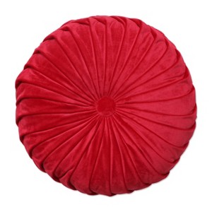 14" Indoor Pleated Velvet Round Throw Pillow Red - Pillow Perfect: Festive Christmas Accent, Non-Woven - 1 of 4