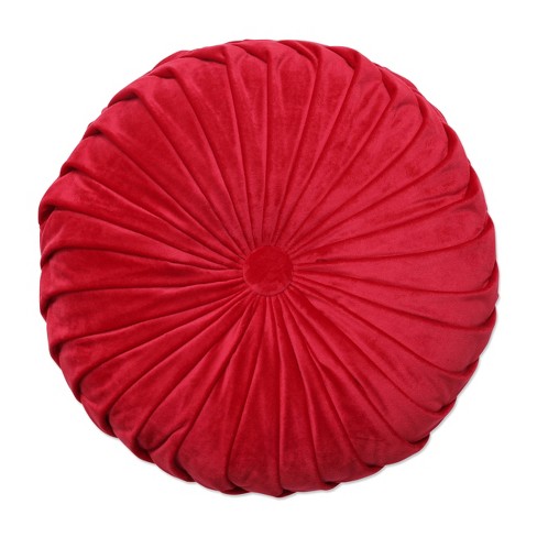 14 Indoor Pleated Velvet Round Throw Pillow Red Pillow Perfect Festive Christmas Accent Non Woven