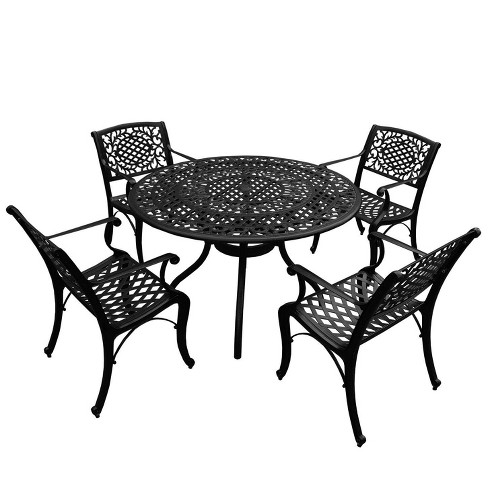5pc Patio Dining Set With 48 Modern Ornate Outdoor Mesh Aluminum Round Table Chairs Black Oakland Living Target - Patio Dining Set Mesh Chairs