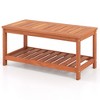 Tangkula Hardwood Outdoor Patio Coffee Table 2-Tier Coffee Table w/ Slat Tabletop & Storage Shelf Natural - 2 of 4