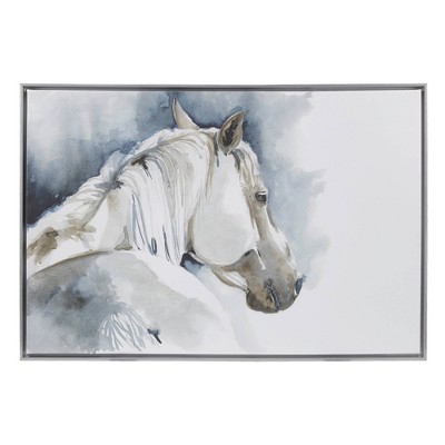 Ink+Ivy 37.18"x25.18" Derby Hand Embellished Horse Framed Canvas Wall Art: Farmhouse Style, Polystyrene Silver Frame, D Ring Mount