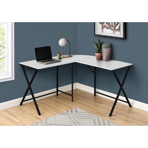 Vynxaria 55" L-Shaped Corner Computer Desk White Laminate Black Metal Modern Workstation for Home Office Laptop - 1 of 4