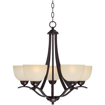 Regency Hill Airington Bronze Pendant Chandelier 23" Wide Rustic Scrolling Arms Scavo Glass 5-Light Fixture for Dining Room Home Kitchen Island