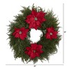Nearly Natural 24” Cedar and Poinsettia Artificial Wreath - 2 of 3