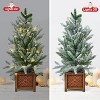 Clearance! 2 FT Prelit Tabletop Snow Flocked Christmas Tree, 30 LED Lights, Realistic PE, Rustic Wood Pot, Mini Decor - 3 of 4