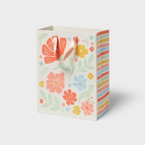 10.24"x8.39"x0.51" Small Gift Bag Floral on Cream - Spritz™ - 1 of 3