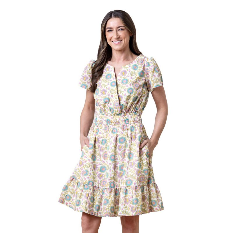 Hope & Henry Women's Organic Short Sleeve Split Neck Tiered Dress, 1 of 9