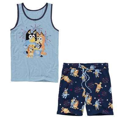 Men's Bluey Americana Tank Top and Shorts Pajama Set - Black/Light Blue