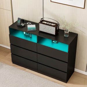 Dyonery 6-Drawer Dresser with Power Socket and LED Lights, Modern Storage Chest with Ample Capacity & Smooth Glides - 1 of 4