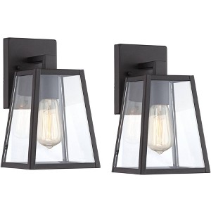 John Timberland Arrington Modern Outdoor Wall Lights Fixtures Set of 2 Mystic Black 10 3/4" Clear Glass for Exterior Barn Deck House Porch Yard Patio - 1 of 4