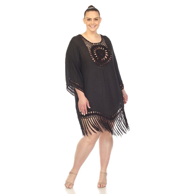 Plus Size Crocheted Fringed Trim Dress  Cover Up - White Mark, 6 of 7