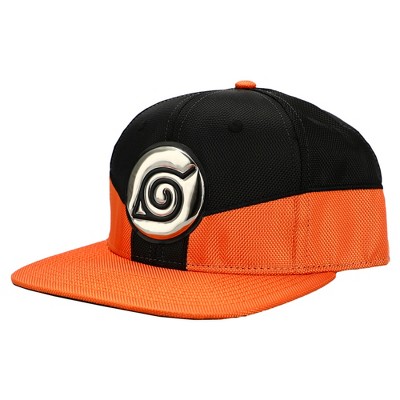 Naruto Shippuden Chrome Patch Logo Orange And Black Snapback Hat