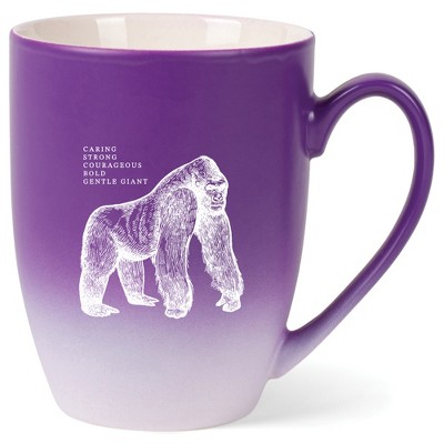 Elanze Designs 12 Ounce Ceramic Decorative Laser Engraved Giftable Novelty Tea Coffee Cup Mug Purple and White Gorilla Caring Strong Courageous Bold