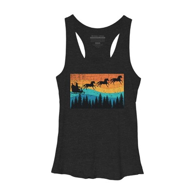 Women's Design By Humans Retro Christmas Horse Riding Santa Vintage 70s 80s Xmas By pahari Racerback Tank Top