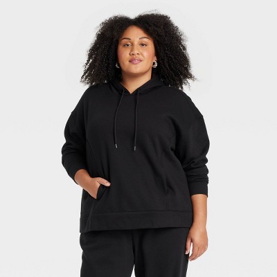 Women's Leisure Ribbed Cuff Hooded Pullover Sweatshirt - Ava & Viv™ Black 3X