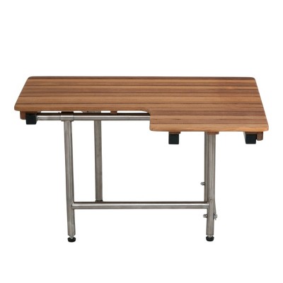 HomeRoots 30" Brown Wall Mount Teak Rectangular Shower Bench With Legs