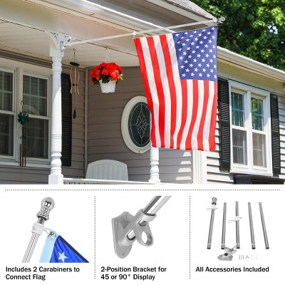 6ft Silver Stainless Steel Tangle-Free Flag Pole Kit
