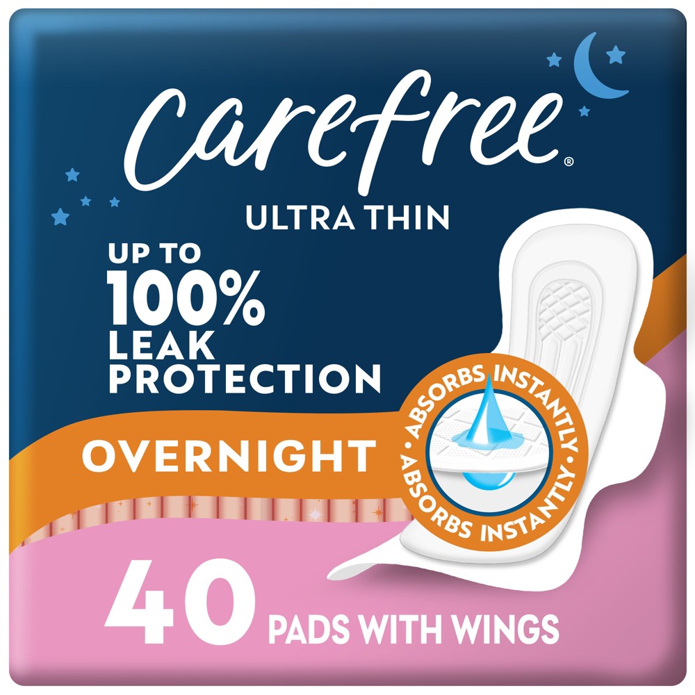 Carefree Ultra Thin Overnight Pads with Wings -40ct