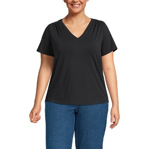 Lands' End Women's Short Sleeve Lightweight Jersey Gathered Shoulder T-Shirt - 1 of 4