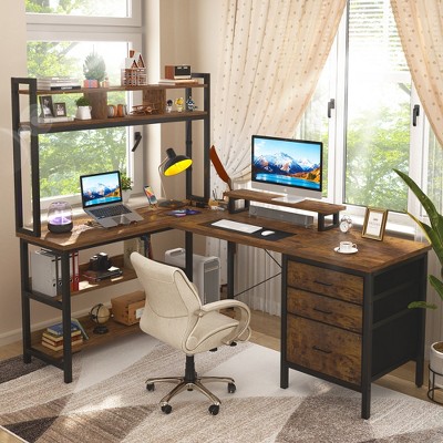 Aheaplus L Shaped Computer Desk, Gaming Desk with Hutch