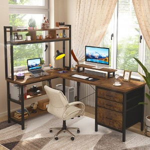 Aheaplus L Shaped Computer Desk, Gaming Desk with Hutch - 1 of 4