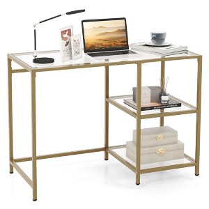Tangkula Computer Desk Tempered Glass Workstation Vanity Table w/ 2-Tier Storage Shelves - 1 of 4