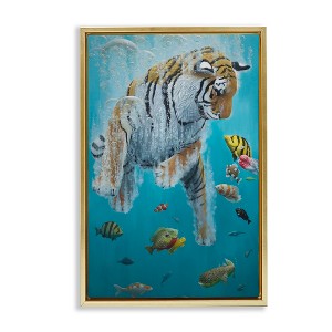 Stupell Industries Swimming Tiger Among Fish Black Framed Floater Canvas Wall Art - 1 of 4