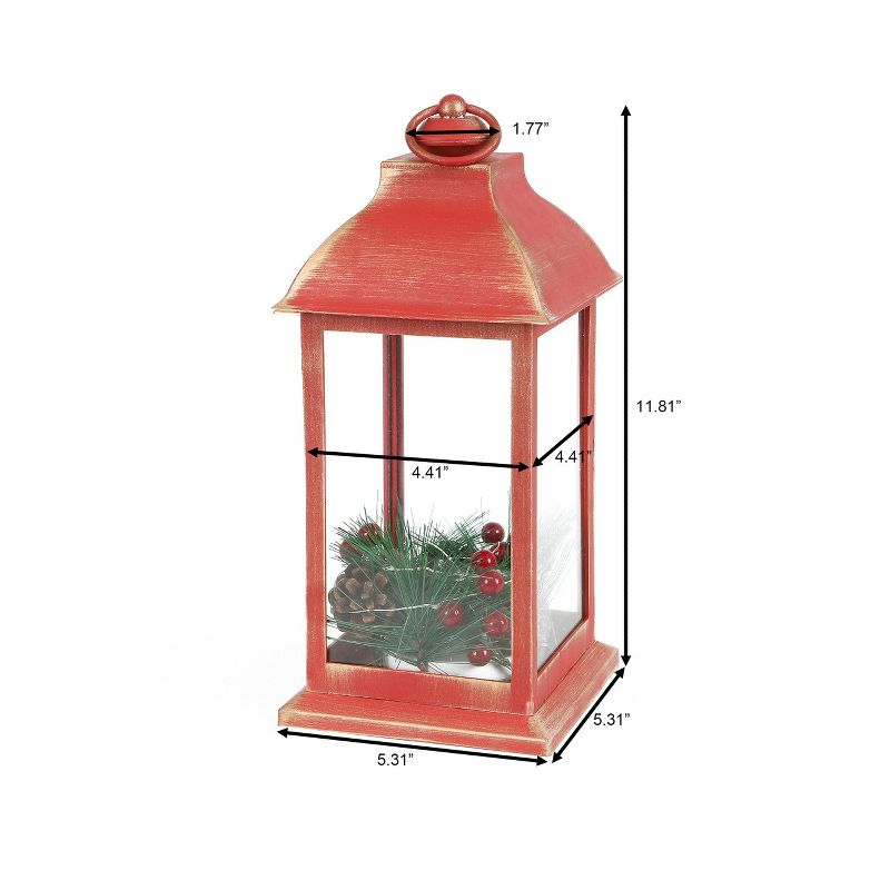 LuxenHome Lighted Christmas Holiday Berry and Pine Cone Rustic Red Lantern, 5 of 6