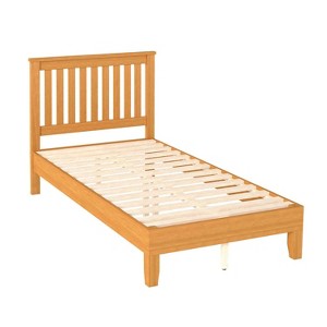 FDW Wood Bed Frame Versatile Solid Wood Mattress Foundation with 14 Wood Slats No Box Spring Needed with Headboard - 1 of 4