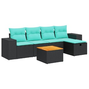 vidaXL 6 Piece Patio Sofa Set with Cushions Black Poly Rattan - 1 of 4