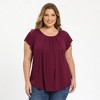 Women's Plus Size Summer Pleated Curved Hem Ruffle Sleeve Round Neck Dressy Loose Blouses - GRACE & GRANDEUR - 4 of 4