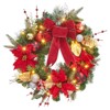 24 Inch Lighted Christmas Wreath for Front Door with Red Berries, Flowers, Decorative Balls, Battery Operated for Indoor Outdoor Decoration - 2 of 4