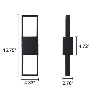 LLHZSY 15 3/4" Black Modern Integrated LED Outdoor Wall Light for Outside House, Waterproof Porch Lantern Sconce