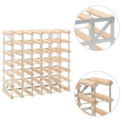 Beige Pinewood and Steel 42-Bottle Wine Rack