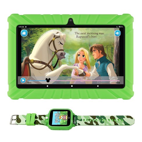 Contixo 7 Kids Tablet 32GB, 50+ Disney Storybooks, Protective Case w/  Kickstand, (2023 Model) - Green