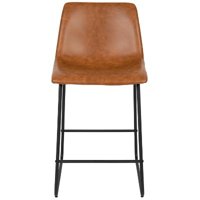 Reagan Light Brown Leather Counter Height Barstools, Set of 2