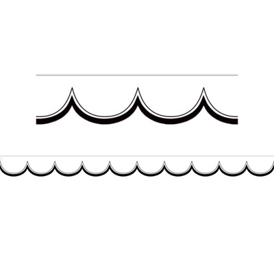 Teacher Created Resources White with Black Scalloped Die-Cut Border Trim (Pack of 6)