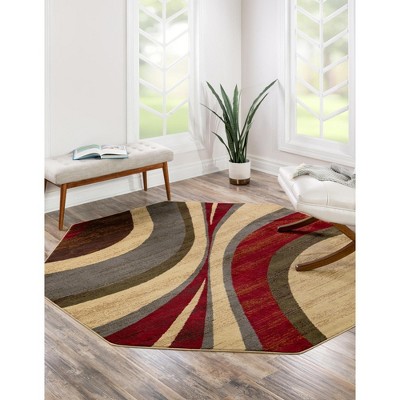 Braided Black and Brown Abstract Synthetic Easy Care Octagon Rug