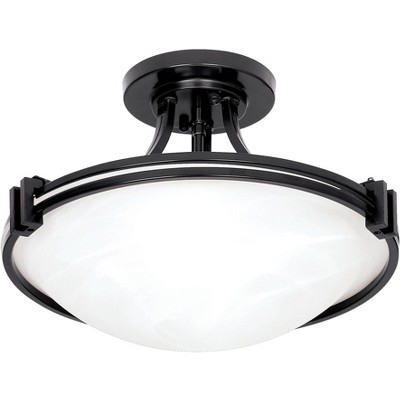 Art Deco Inspired 27" Bronze Marbleized Glass Bowl Ceiling Light
