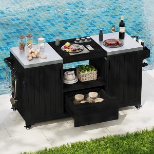 Whisen 66.5" Outdoor Kitchen Island for Egg-shaped Grills, Solid Wood Outdoor Grill Cart with Stainless Steel Top - 1 of 4